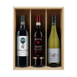 Trio vins du Monde - 3 bouteilles & caisse bois